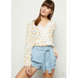 Ivory Floral Print Crochet Blouse